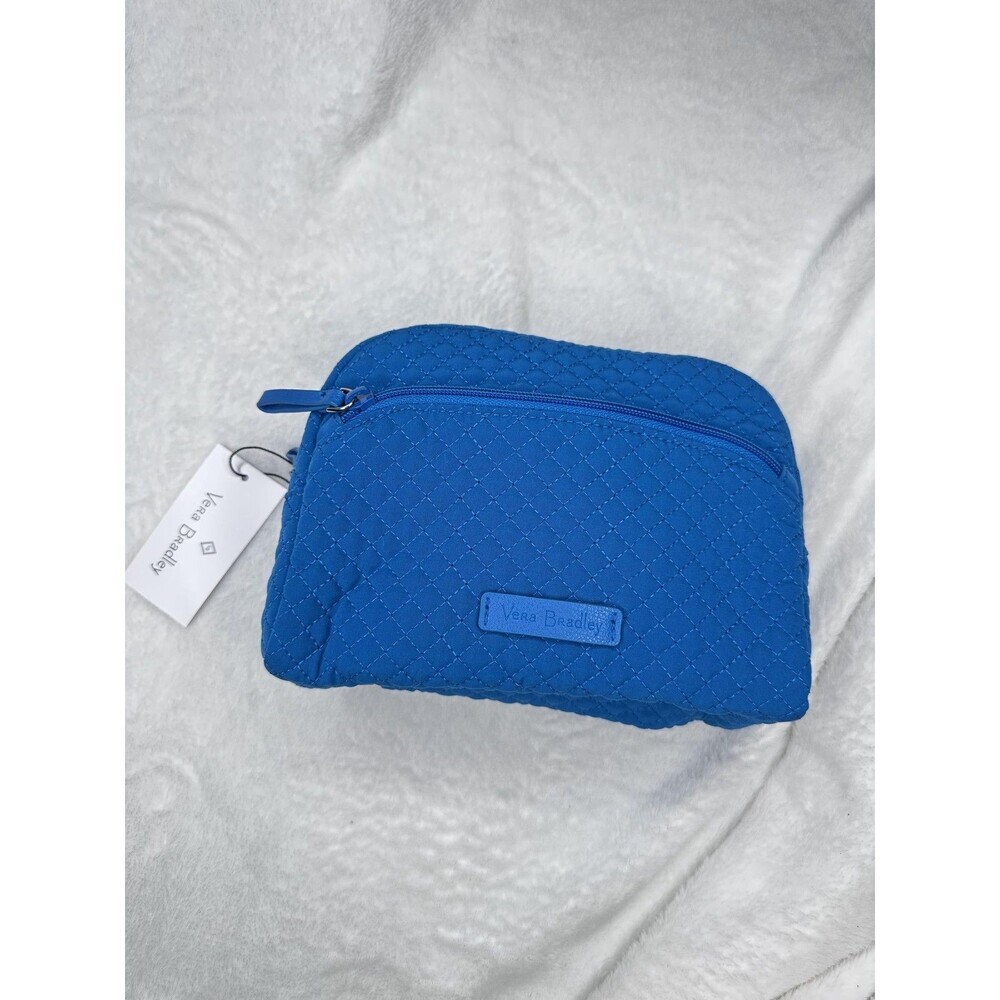 Vera Bradley Blue Quilted Iconic Medium Cosmetic Bag Travel Makeup Pouch Floral